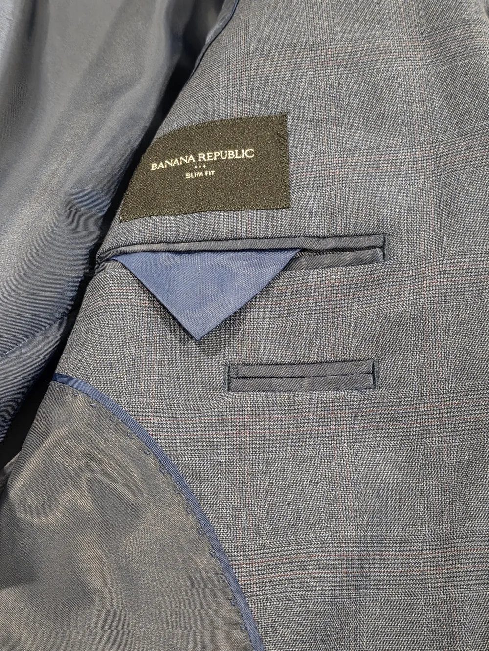 38R Men's Banana Republic Blazer Blue Tartan Plaid Slim Fit Sport Coat
